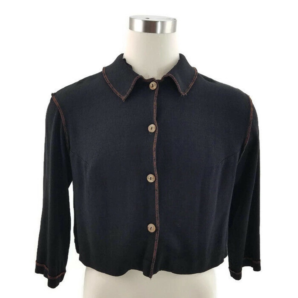 Donna Ricco Womens Black Sweater/Jacket 3/4 Sleeve Button Up Lightweight USA 14W